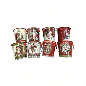 Christmas Decorative Iron Buckets Set Of 8 Round Holiday Storage Containers For Home Decoration - Product Image 1
