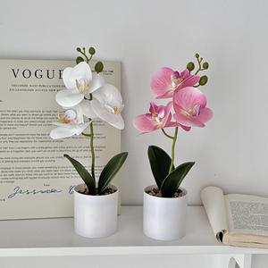 KX-01 bas prix vraie touche multicolore petite soie Fuax Phalaenopsis orchidées plante en Pot blanc fleur d'<span class=keywords><strong>orchidée</strong></span> artificielle en pot - Product Image 3