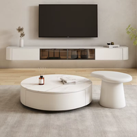 Table basse italienne simple, durable et mobile en bois avec plateau rond et rangement pour salon et mobilier de maison