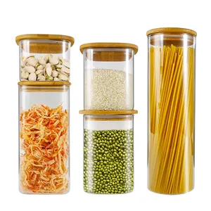 High quality Borosilicate spice glass jar Food Storage Containers with Bamboo Lids 4oz airtight good jar Food Preservation Safe