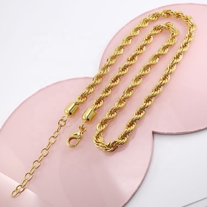 3mm 4mm 5mm 남녀공용 스테인리스 스틸 18K PVD 골드 도금 팔찌 두꺼운 끈형 트위스트 힙합 주얼리 로프 체인 목걸이 - Product Image 3