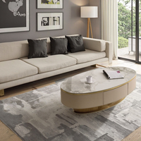 Table basse Hanyee de luxe avec cadre en acier inoxydable, tiroir en cuir Barenia, plateau en marbre, ensemble table basse et meuble TV pour salon
