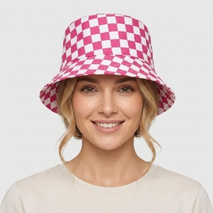 Cappello <span class=keywords><strong>a</strong></span> Secchiello Unisex Stile Coreano Giapponese con Ricamo e Stampa <span class=keywords><strong>a</strong></span> Quadri, Testo Personalizzabile Bianco/Nero/Rosso per Pesca, Feste e Uso Casual - Product Image 1