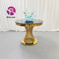 Table à gâteau ronde en verre doré en acier inoxydable Table à manger pour la décoration de meubles d'événements de mariage