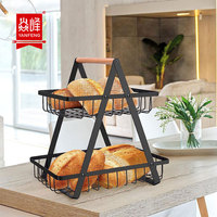 Panier à fruits et légumes à deux niveaux en fer avec design détachable pour l'organisation de la cuisine