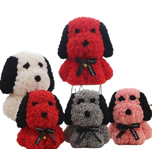 25cm pe rose flower puppies with gift box rose dogs for Birthday gift decoration rose gift