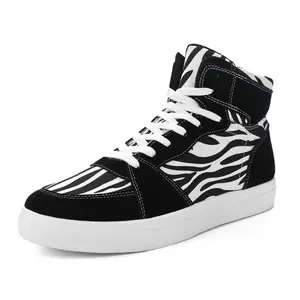Sepatu kanvas motif macan tutul pria, sepatu baru musim panas 2024, sepatu kanvas motif Zebra, sepatu pria High Bang