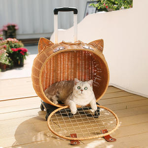 CE Certificate Fashion Solid Wicker <strong>Cat</strong> Carrier With Button Closure And Wheel - Product Image 4
