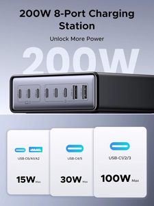 แท่นชาร์จ GaN แบบตั้งโต๊ะ 200W 8 พอร์ต สำหรับชาร์จโทรศัพท์เร็ว รุ่น S25 X766/55763 สำหรับ X766/55763 X766/5 - Product Image 4