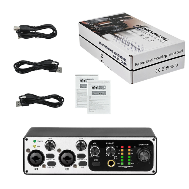 GAX-MB22 Professional Audio Interface for Recording USB Sound Card for Studio Podcast Singing Streaming