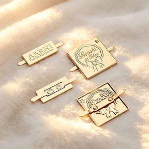 Custom Engraving Metal <b>Name</b> Tags Private Brand Sewable Metal Logo <b>Plates</b> Decorative Metal Labels for Bags & Garments - Product Image 1