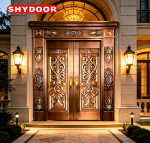 Porte de sécurité en cuivre avec cœur en acier inoxydable, double porte d'entrée principale pour villa, porte extérieure personnalisée pour manoir de <span class=keywords><strong>Normandie</strong></span> - Product Image 3