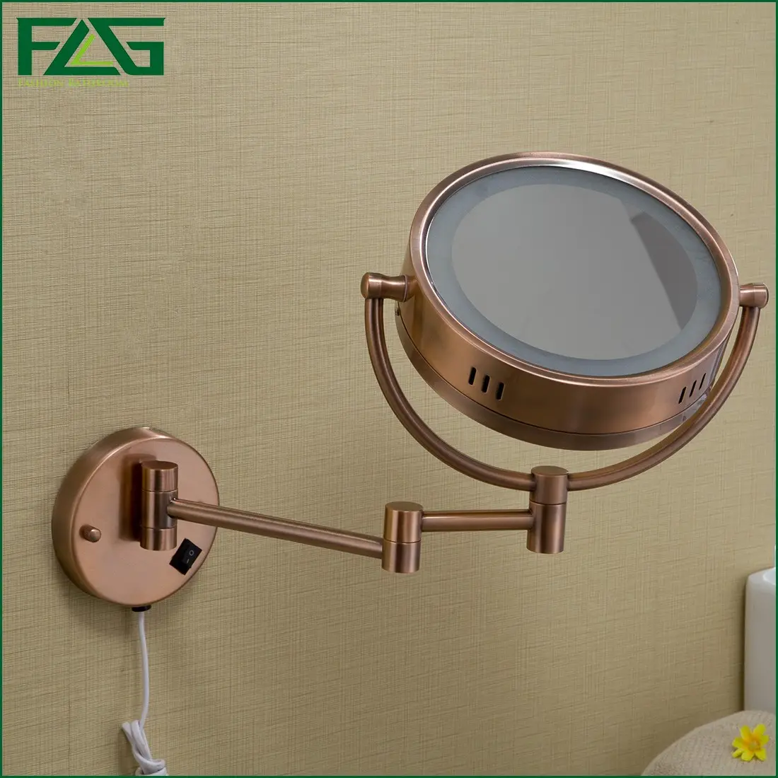 Espelho de mesa dupla face 8.5 polegadas, espelho de maquiagem 360 graus, ouro rosé, metal