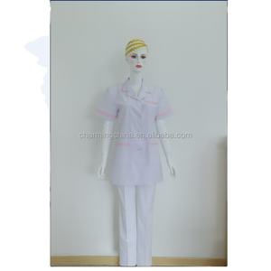 Costume d'uniforme d'infirmière de charme de vente chaude à la mode avec des manches courtes de conception détaillée et des garnitures uniformes d'hôpital séparés - Product Image 3