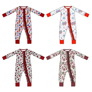 Customized Design Bamboo Spandex Footie Newborn Long Sleeve Plain Baby Organic Cotton Baby Romper Pajamas Clothes