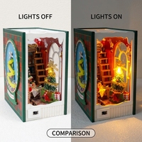 Hamaileon Kit de maison miniature 3D en bois DIY pour Noël, design carnet à carreaux, décoration d'étagère avec cheminée et LED chaleureuses