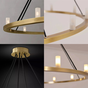 Lustre minimaliste de style géométrique en laiton avec anneaux ronds et cylindres en verre dépoli, décoratif haut de gamme, modèle <span class=keywords><strong>Rennes</strong></span> - Product Image 6