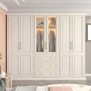 <span class=keywords><strong>Armadio</strong></span> con <span class=keywords><strong>Ante</strong></span> a Battente in Legno Massello Stile Americano, Moderno e Semplice, Lusso Leggero, per Camera da Letto, Finitura Bianca, Mobile Contenitore - Product Image 2