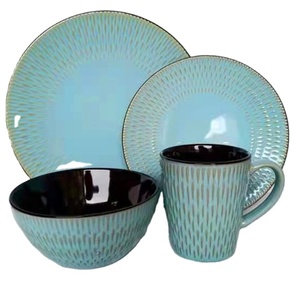 Gran oferta, juego de cena de gres cerámico, 16 Uds., vajilla esmaltada al por mayor, vajilla reactiva con flora española en relieve - Product Image 1