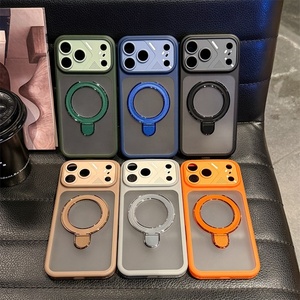 Coque de téléphone de haute qualité avec support magnétique et cadre d'objectif convertible pour iPhone 17 16 15 Pro Max, avec dos translucide givré et support intégré - Product Image 1