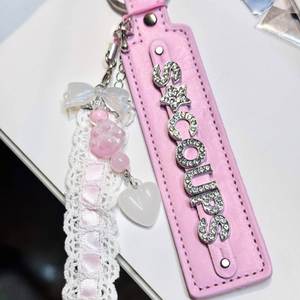 <b>Custom</b> 8mm DIY Idol Name Leather <b>Keychains</b> With Rhinestones Letters Accessories PU Leather Key Chain - Product Image 1