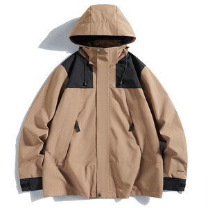 Men's Outdoor Jacket With Detachable Hood Windproof Color Blocking Single Layer Autumn Winter Wear - Product Image 1
