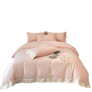 Juego de Ropa de Cama de Lujo de Cuatro Piezas de Algodón de Fibra Larga, 100% Algodón Puro, Funda de Edredón Bordada, Sábanas Transpirables de Color Sólido para Invierno - Product Image 5