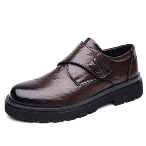 Zapatos Oxford de Cuero para Hombre, Punta Redonda, Cierre de Velcro, Zapatos de Vestir para Boda, Antideslizantes, Suela de Goma de Color Sólido - Product Image 5