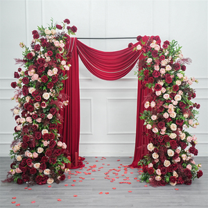 Arco de flores artificiales con rosas rojas y arreglos de flores silvestres, decoración para bodas. - Product Image 1