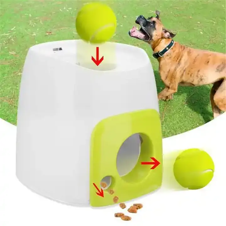 Gran Venta de juguetes interactivos para perros y mascotas, lanzador de pelotas, lanzador de pelotas para mascotas con dispensador de golosinas, 3 pelotas de tenis