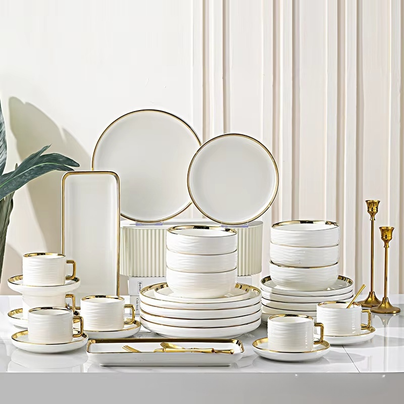 white 32 piece set-water corrugated tableware
