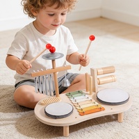 Wooden Drum Set for Toddlers, Montessori Musical Instruments Activity Table, Early Educational Percussion Toys, Birthday Gift