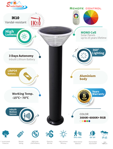 Lámpara Solar de Poste Impermeable IP65 <span class=keywords><strong>ECOSOLAR</strong></span> ECO-GL260R para Jardín, Camino y Patio con Luz Blanca Cálida y Blanca Fría - Product Image 3