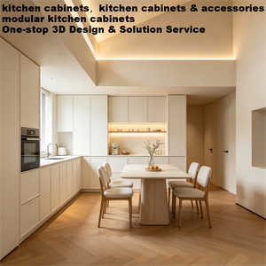 Armoires de cuisine modulaires blanches modernes en contreplaqué, intégrées au mur, à fermeture douce, personnalisables, pour appartement - Product Image 2