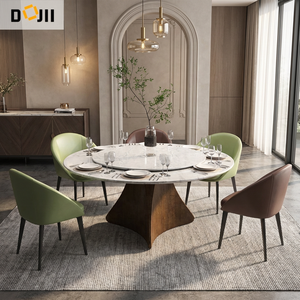 طاولة طعام منزلية بسيطة دائرية مدمجة مع قاعدة مصقولة، أثاث لغرفة الطعام يتسع لـ 6 أو 8 أشخاص - Product Image 1