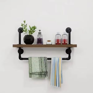 Estante de pared de tubería industrial con toallero estante flotante de madera rústica para baño, cocina o almacenamiento de entrada decoración de granja - Product Image 4