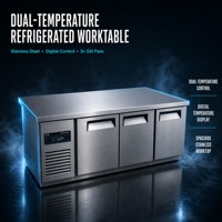 Table de préparation réfrigérée en acier inoxydable à double porte, dégivrage automatique, éclairage LED, contrôle numérique de la température