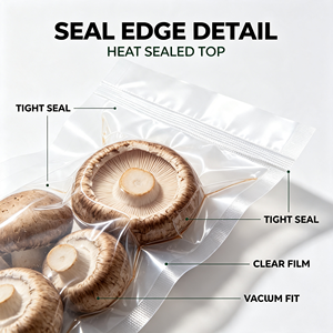 Sacs sous vide en plastique de qualité alimentaire, transparents, thermoscellables, pour le stockage de champignons, légumes et sauces - Product Image 4