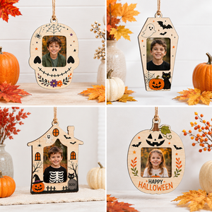 Adornos de madera para fotos de Halloween: diseño de calabaza, calavera, fantasma, murciélago y gato negro. Decoración colgante para árbol de Halloween y exhibición de fotos. - Product Image 3