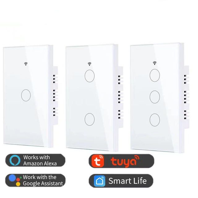 Factory Price WiFi 1 2 3 4 Gangs Smart Wall Light Switch Neutral Required with Big Button SmartThings App TUYA Control