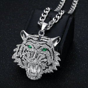 Collar con colgante de cabeza de tigre yunnique, acero inoxidable, chapado en oro, circonia cúbica, joyería Hip Hop para hombre, regalo - Product Image 2