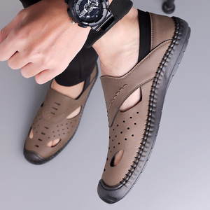 Zuecos de Cuero Genuino para Hombre, Sandalias Casuales Transpirables con Punta Abierta y Suela de Goma para Verano - Product Image 4