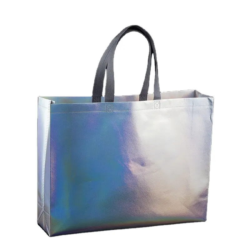New Arrival Eco Friendly Custom Logo Gift Bag Laminated Silver Metallic Non Woven Reusable Shopping Tote Bag