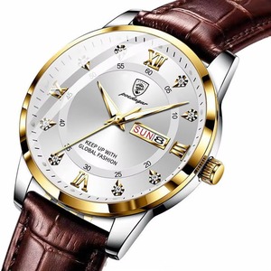 Montre-bracelet à quartz chronographe décontractée pour homme Drioshipping, style professionnel, aiguilles lumineuses, bracelet en cuir, boîtier de luxe tendance 5 mm - Product Image 2