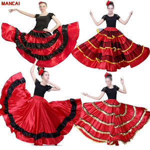 Jupe de <span class=keywords><strong>flamenco</strong></span> espagnole pour femme bohème à 720 degrés, en satin de polyester lisse, grande jupe évasée, costume de danse du ventre pour carnaval, fête, bal - Product Image 1