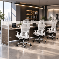 Poste de travail modulaire pour 3 personnes, bureau en bois, chaise ergonomique en maille, cloison en aluminium pour projet commercial