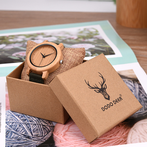 Montres en bois de bambou pour couples, avec affichage à aiguilles et bracelet en tissu, fabriquées à la main, cadeaux OEM pour hommes et femmes, emballage en boîte - Product Image 6