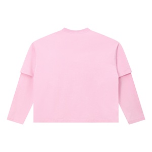 T-shirt Homme Rose Vintage Lavé <span class=keywords><strong>Streetwear</strong></span> à Manches Longues Coupe Boxy en Double Fil Brossé 275g avec Impression Logo Personnalisé - Product Image 2