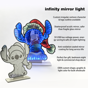 Lampe à miroir infini LED en plastique personnalisée, design Art Déco rotatif pour la décoration de la maison, cadeaux d'Halloween et d'anniversaire - Durable, résistant à l'eau - Product Image 2