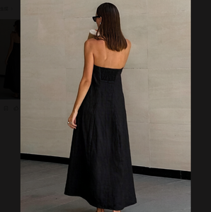 Nuovo Design Abito <span class=keywords><strong>Lungo</strong></span> Casual da <span class=keywords><strong>Donna</strong></span> Stile Vacanza Tinta Unita Senza Schienale Senza Spalline - Product Image 4